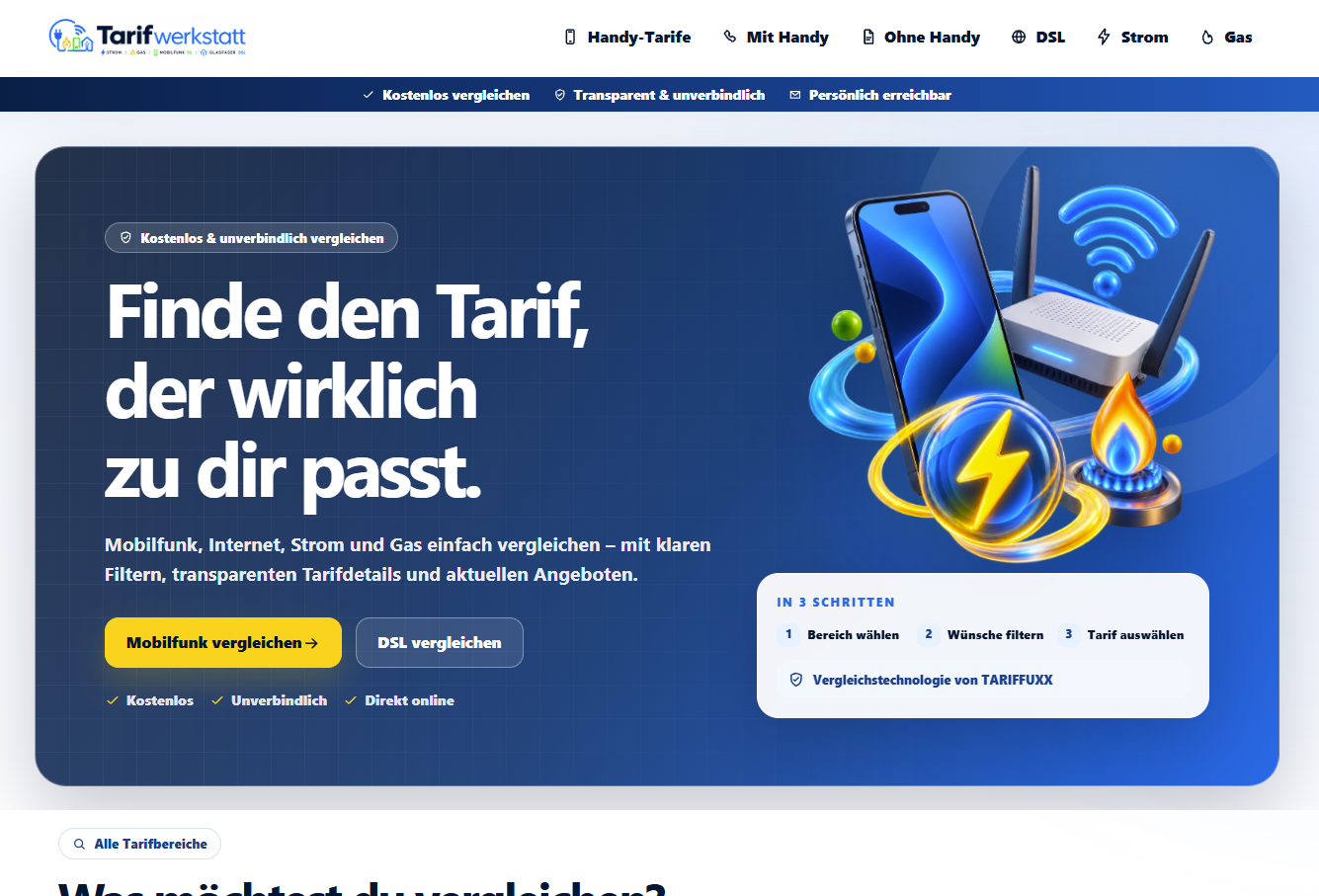 Deine Tarifwerkstatt – Modernes Tarifvergleichsportal